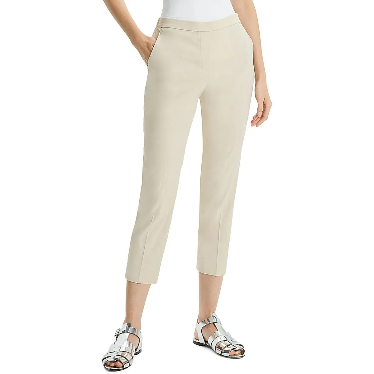 Treeca Womens Linen Blend High-Rise Cropped Pants