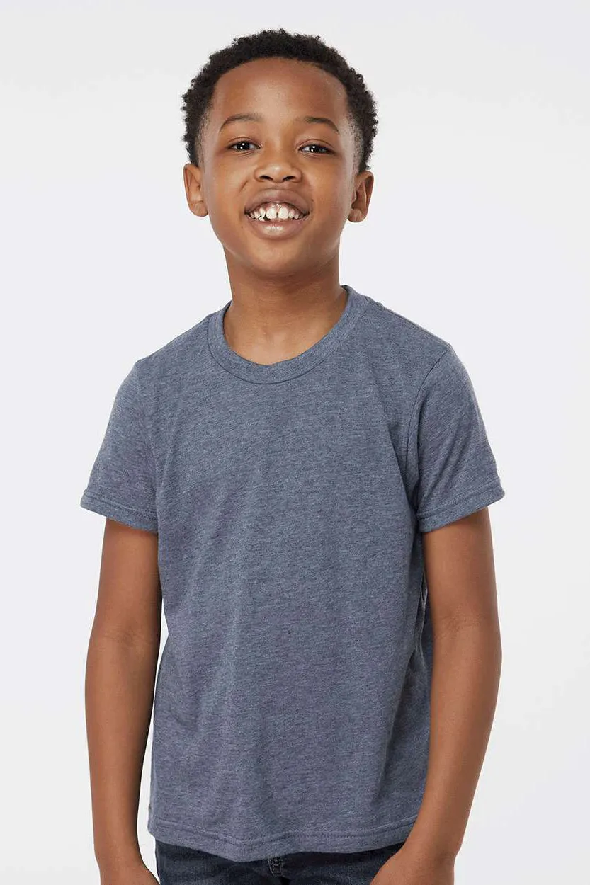 Tultex Youth Poly-Rich Short Sleeve Crewneck T-Shirt - Heather Navy Blue