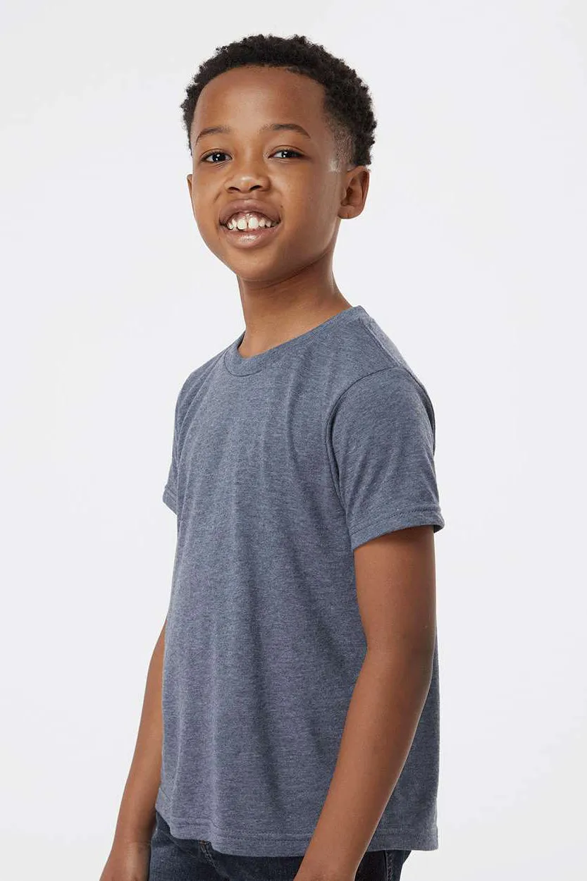 Tultex Youth Poly-Rich Short Sleeve Crewneck T-Shirt - Heather Navy Blue