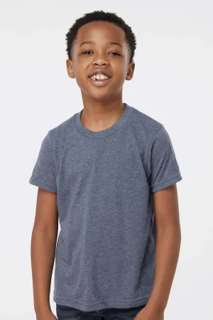 Tultex Youth Poly-Rich Short Sleeve Crewneck T-Shirt - Heather Navy Blue