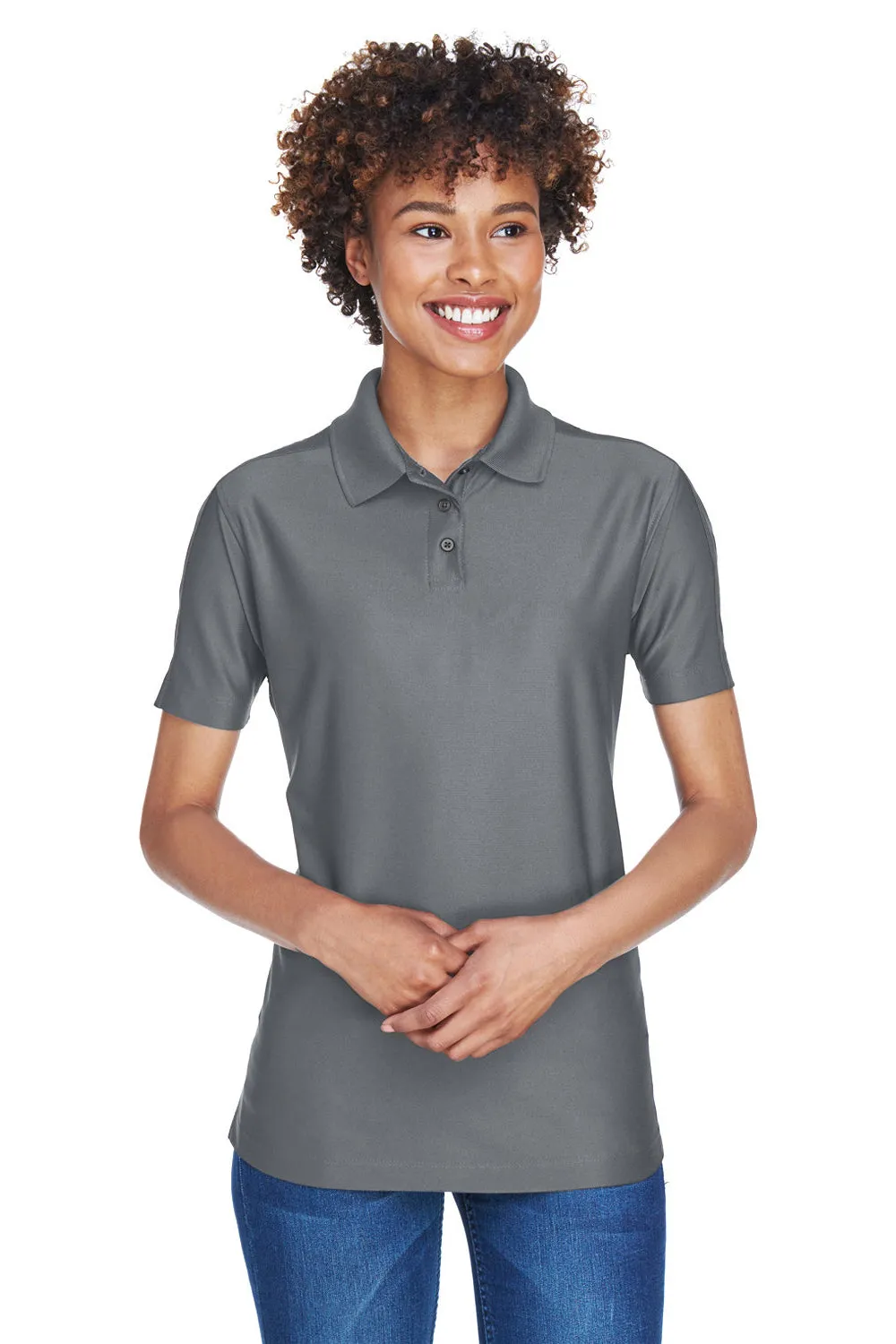 UltraClub Womens Cool & Dry Elite Performance Moisture Wicking Short Sleeve Polo Shirt - Charcoal Grey