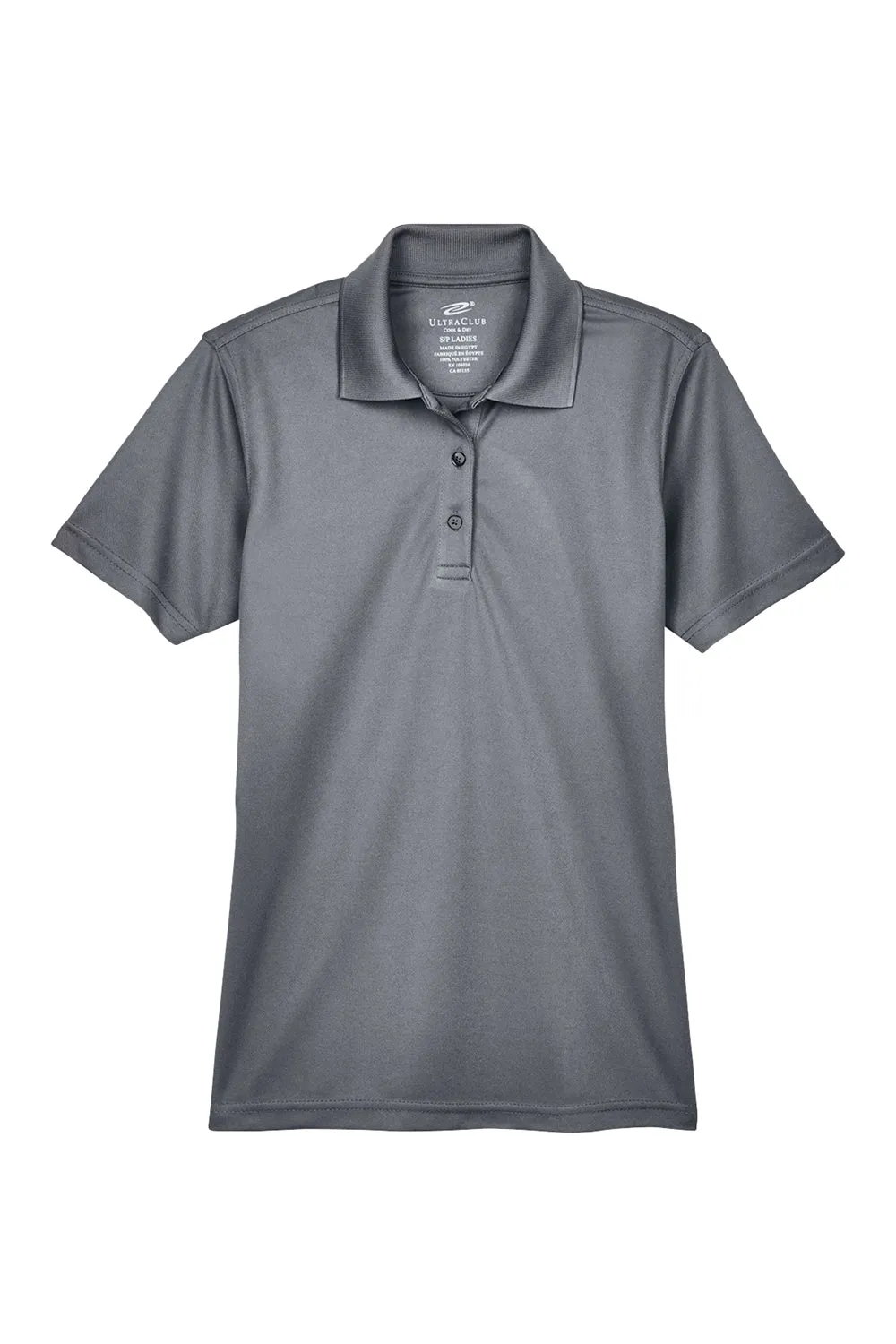 UltraClub Womens Cool & Dry Moisture Wicking Short Sleeve Polo Shirt - Charcoal Grey