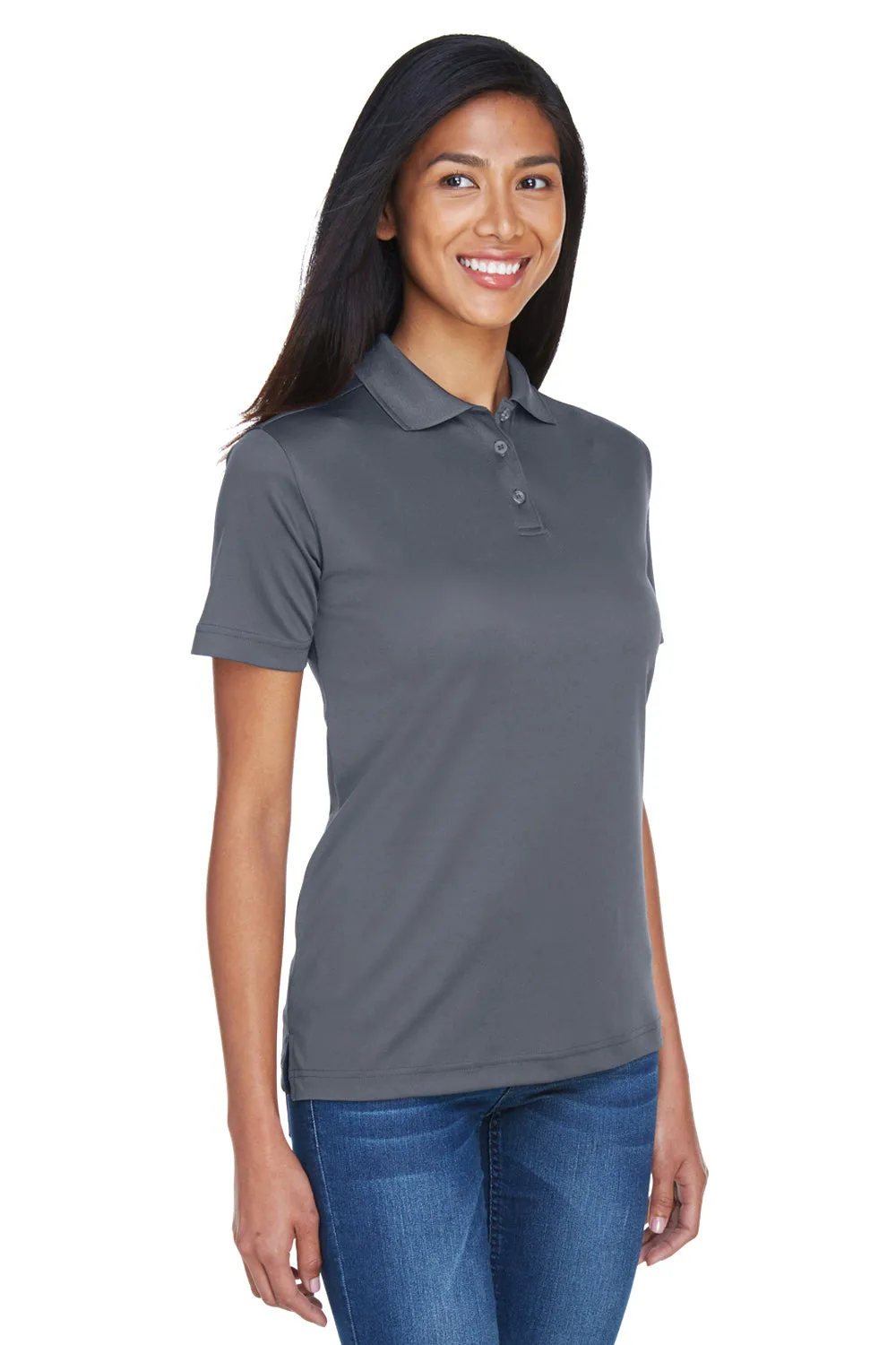 UltraClub Womens Cool & Dry Moisture Wicking Short Sleeve Polo Shirt - Charcoal Grey