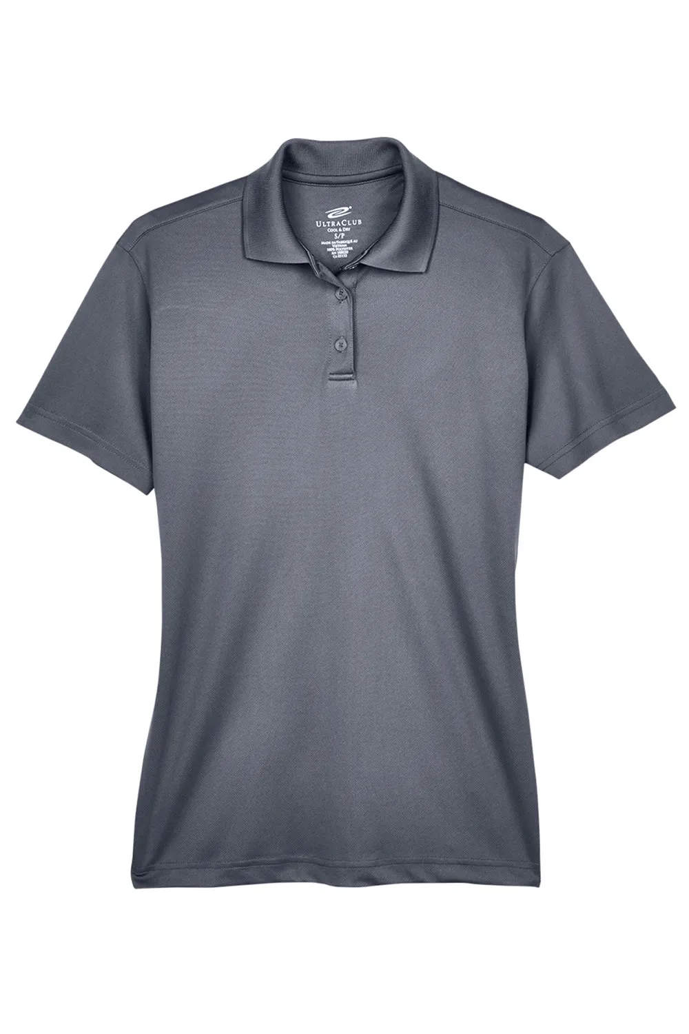 UltraClub Womens Cool & Dry Moisture Wicking Short Sleeve Polo Shirt - Charcoal Grey