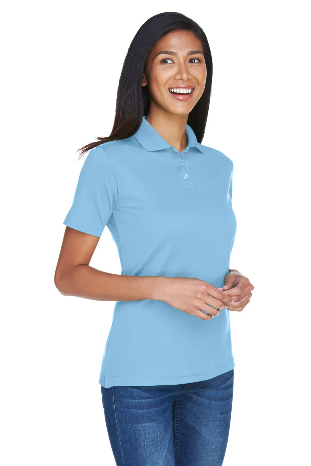 UltraClub Womens Cool & Dry Moisture Wicking Short Sleeve Polo Shirt - Columbia Blue