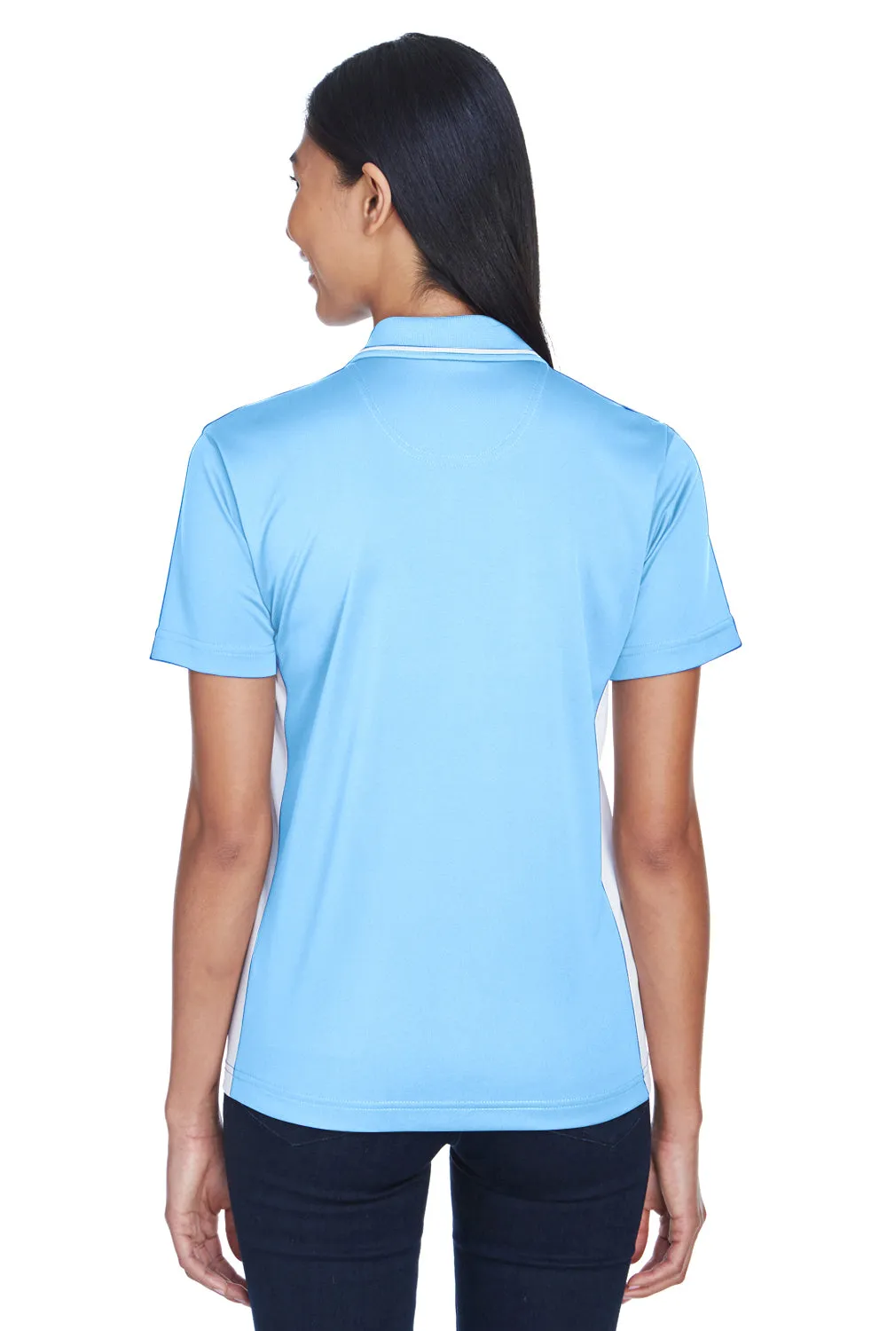 UltraClub Womens Cool & Dry Moisture Wicking Short Sleeve Polo Shirt - Columbia Blue/White