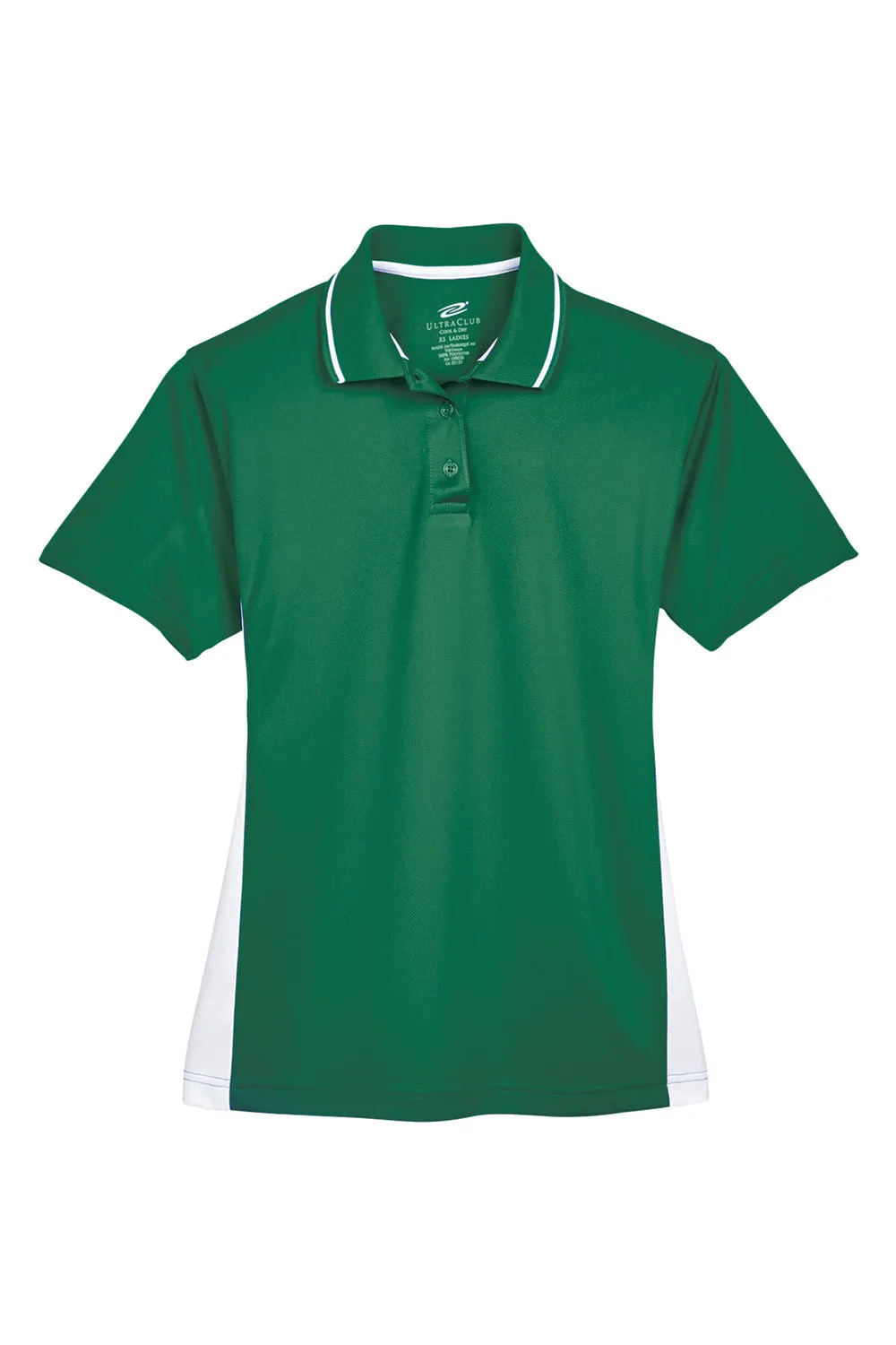 UltraClub Womens Cool & Dry Moisture Wicking Short Sleeve Polo Shirt - Forest Green/White