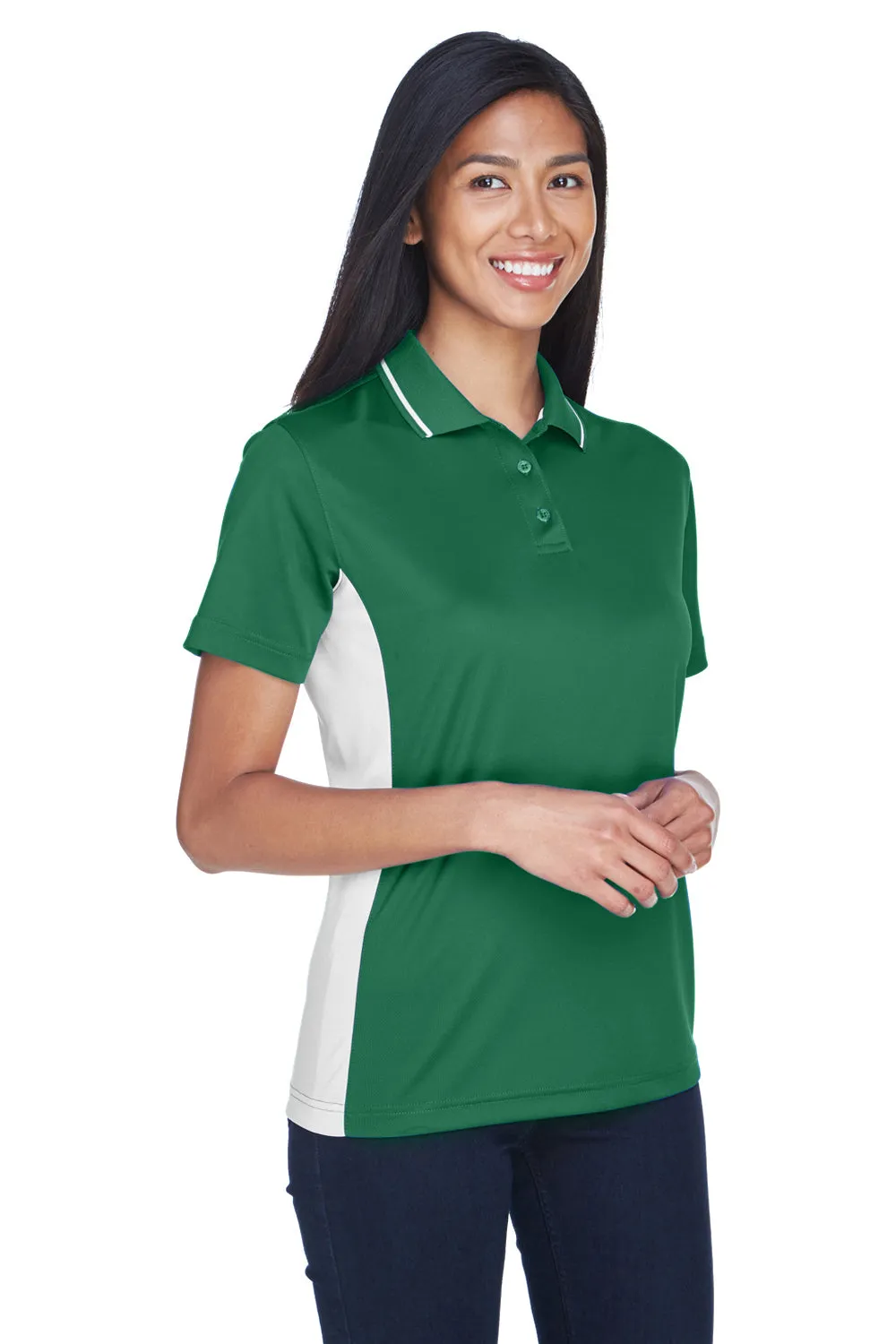 UltraClub Womens Cool & Dry Moisture Wicking Short Sleeve Polo Shirt - Forest Green/White