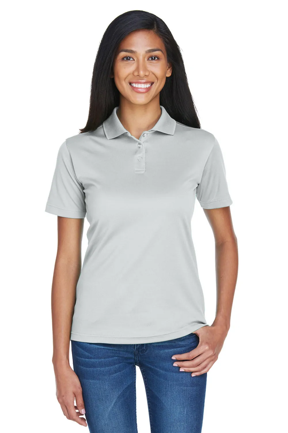 UltraClub Womens Cool & Dry Moisture Wicking Short Sleeve Polo Shirt - Grey