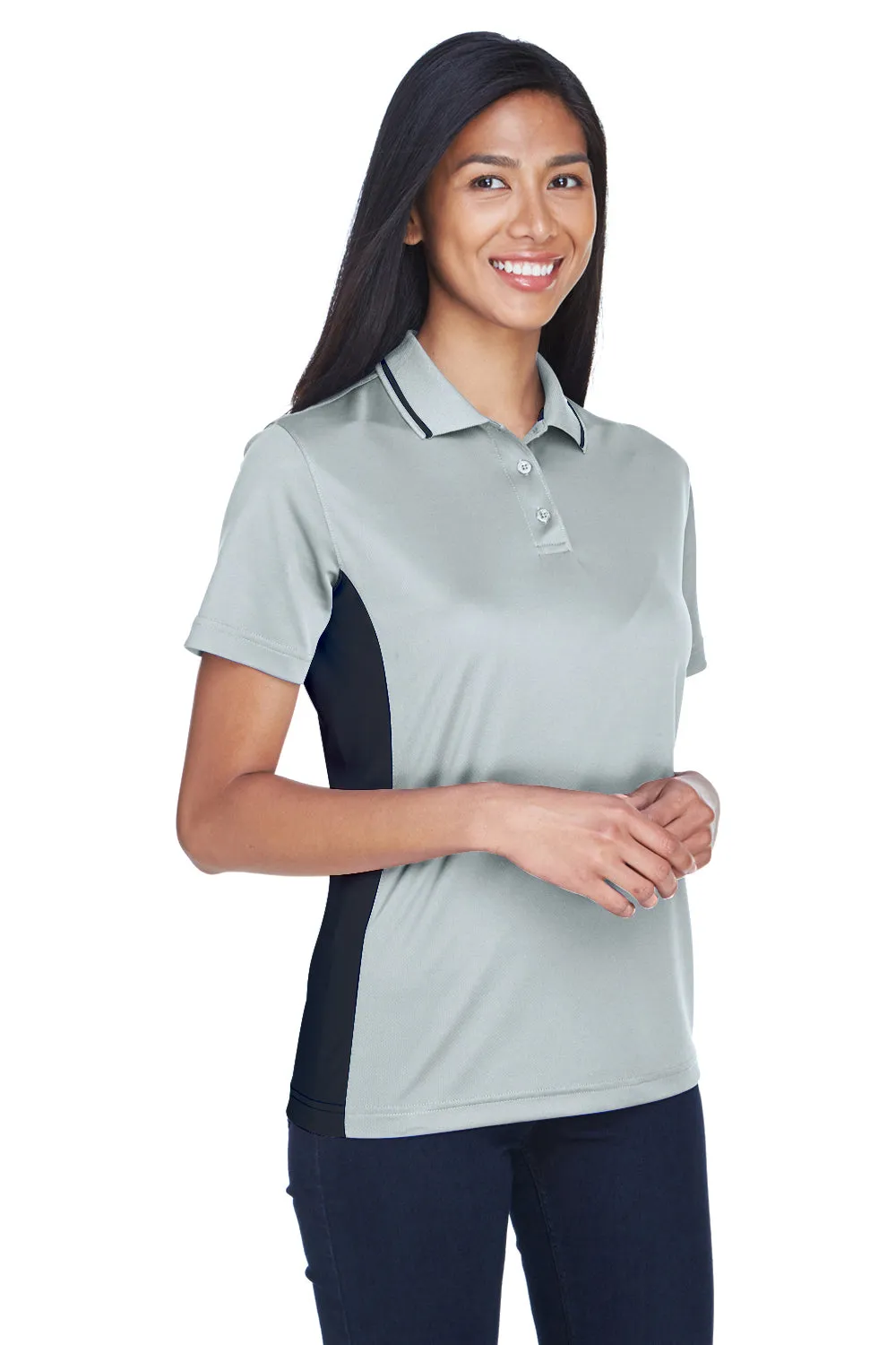UltraClub Womens Cool & Dry Moisture Wicking Short Sleeve Polo Shirt - Grey/Black