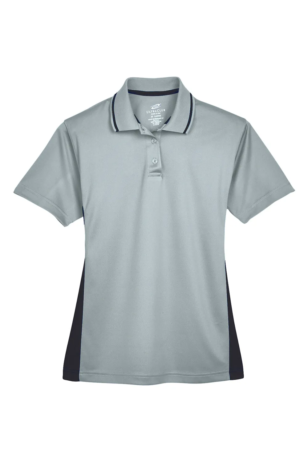 UltraClub Womens Cool & Dry Moisture Wicking Short Sleeve Polo Shirt - Grey/Black