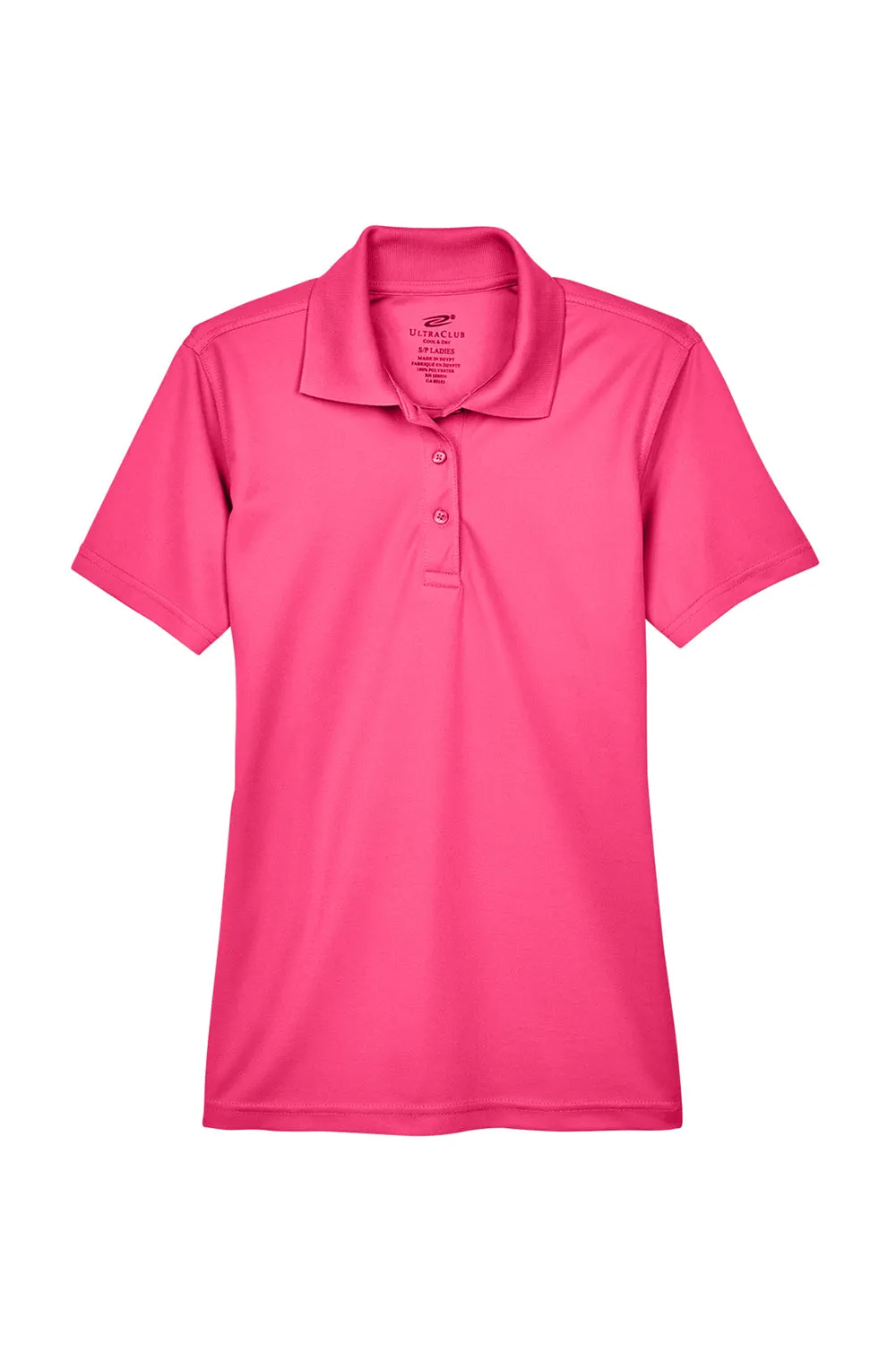 UltraClub Womens Cool & Dry Moisture Wicking Short Sleeve Polo Shirt - Heliconia Pink