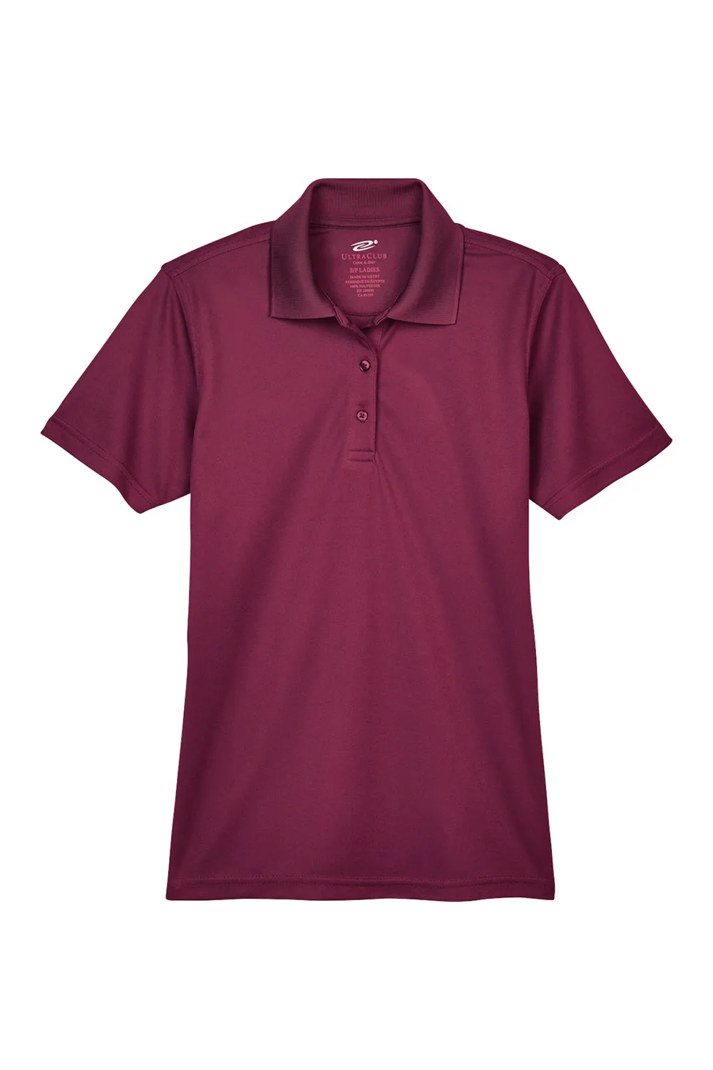 UltraClub Womens Cool & Dry Moisture Wicking Short Sleeve Polo Shirt - Maroon