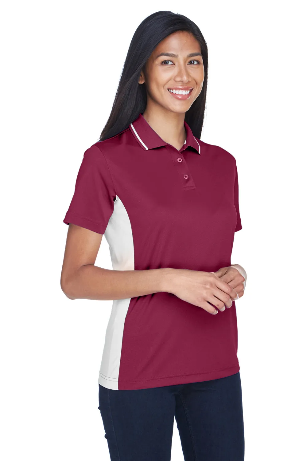 UltraClub Womens Cool & Dry Moisture Wicking Short Sleeve Polo Shirt - Maroon/White