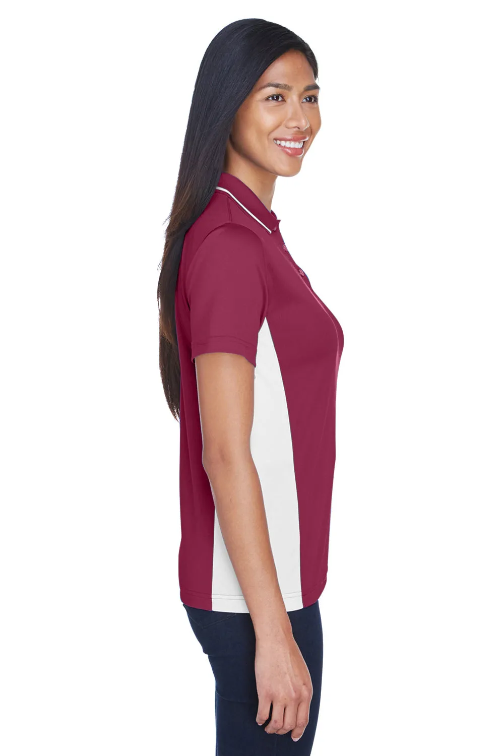 UltraClub Womens Cool & Dry Moisture Wicking Short Sleeve Polo Shirt - Maroon/White