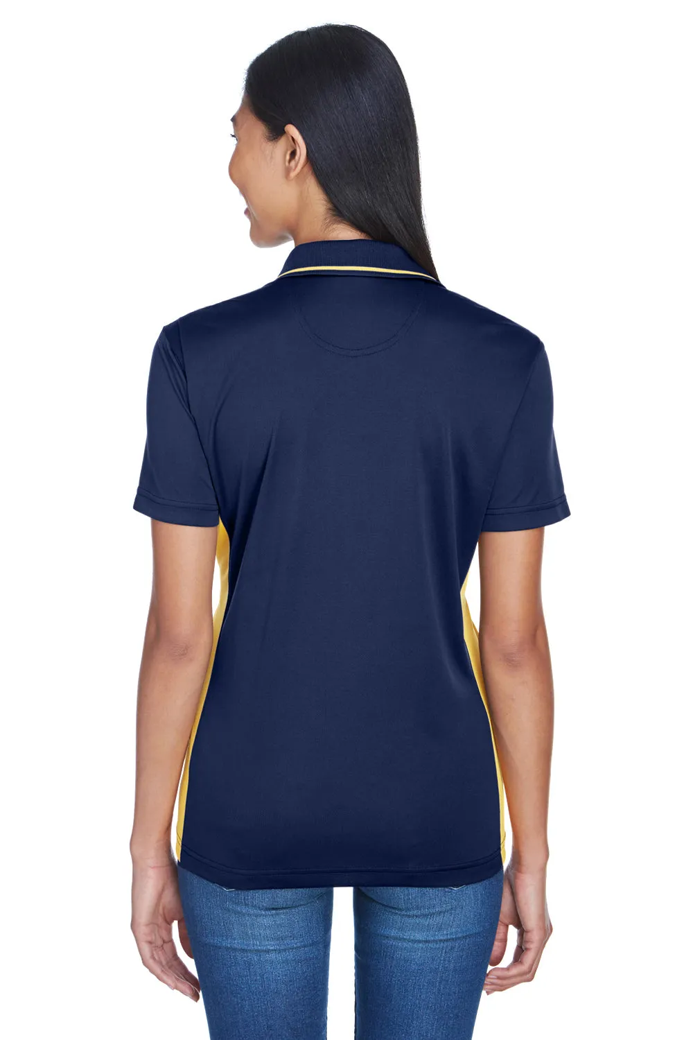 UltraClub Womens Cool & Dry Moisture Wicking Short Sleeve Polo Shirt - Navy Blue/Gold