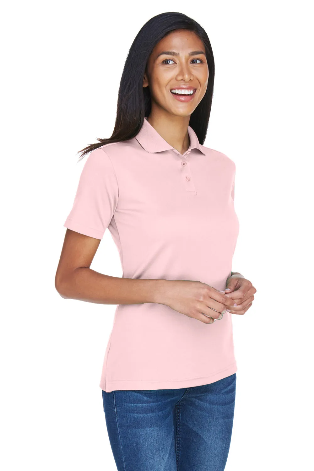UltraClub Womens Cool & Dry Moisture Wicking Short Sleeve Polo Shirt - Pink