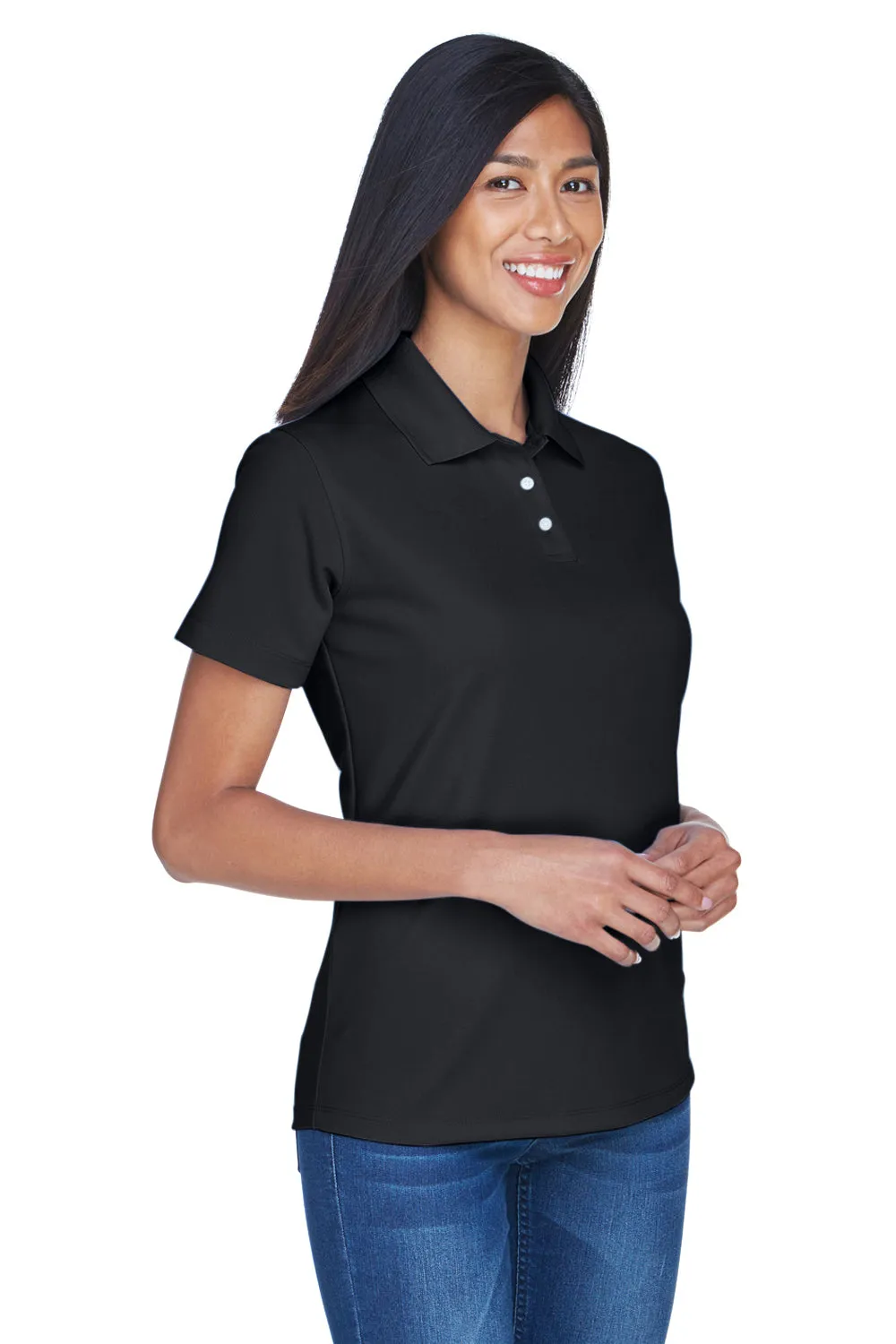 UltraClub Womens Cool & Dry Performance Moisture Wicking Short Sleeve Polo Shirt - Black
