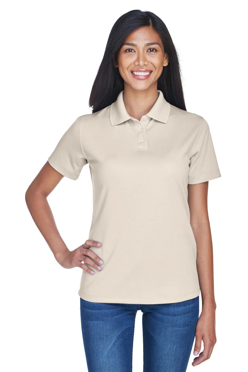 UltraClub Womens Cool & Dry Performance Moisture Wicking Short Sleeve Polo Shirt - Stone