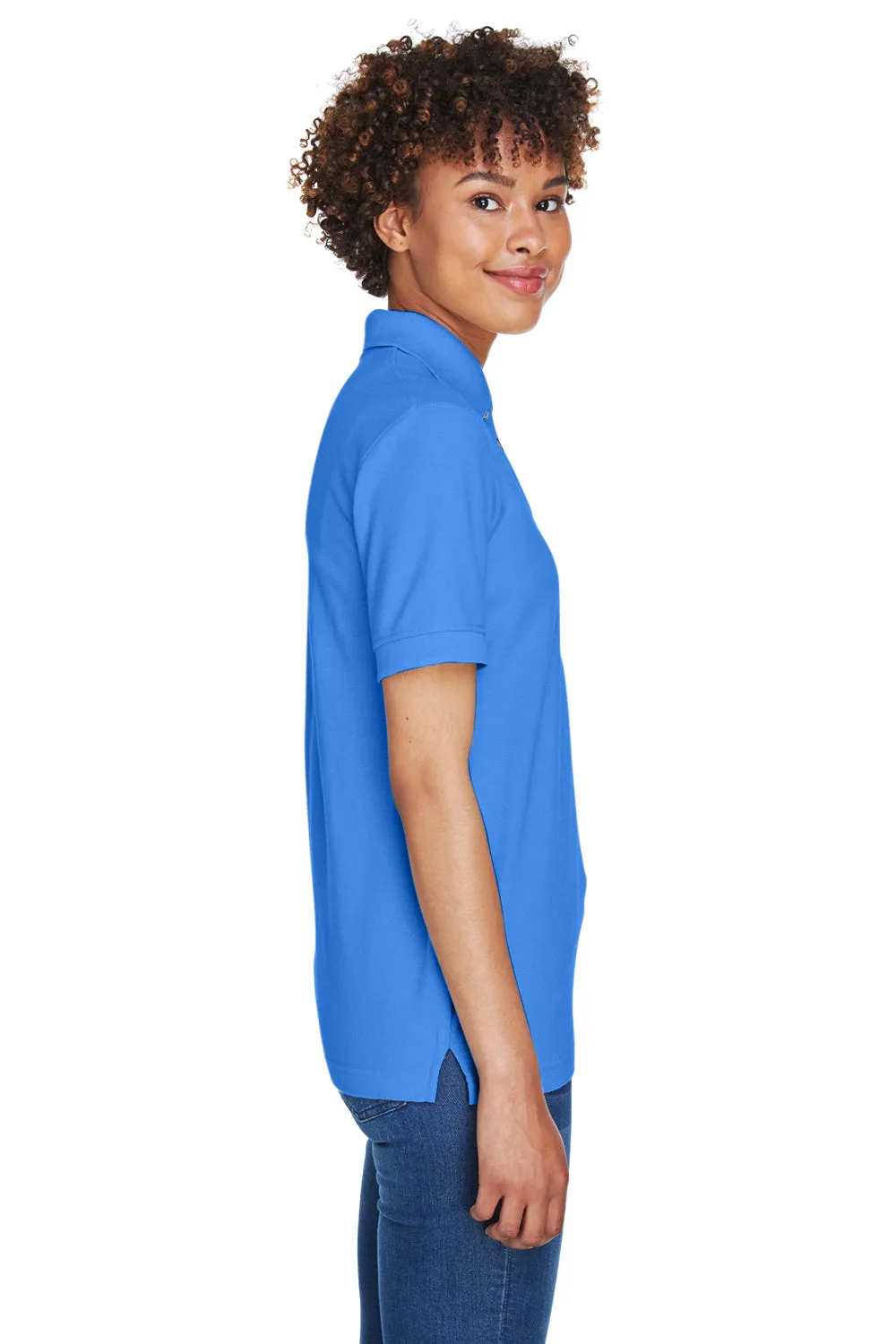 UltraClub Womens Whisper Short Sleeve Polo Shirt - French Blue - Closeout