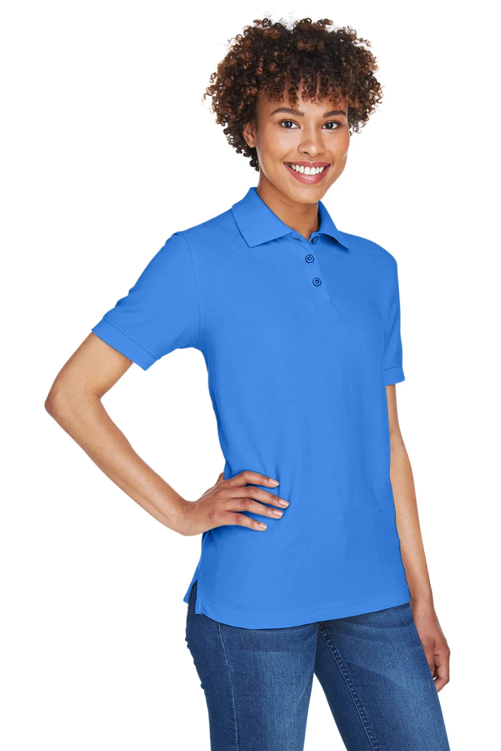 UltraClub Womens Whisper Short Sleeve Polo Shirt - French Blue - Closeout