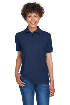 UltraClub Womens Whisper Short Sleeve Polo Shirt - Navy Blue - Closeout