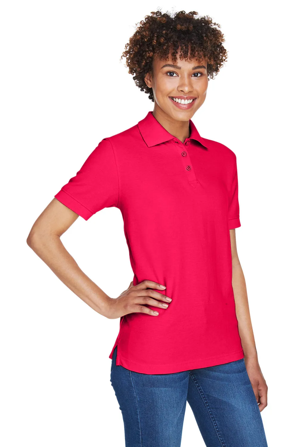 UltraClub Womens Whisper Short Sleeve Polo Shirt - Red - Closeout