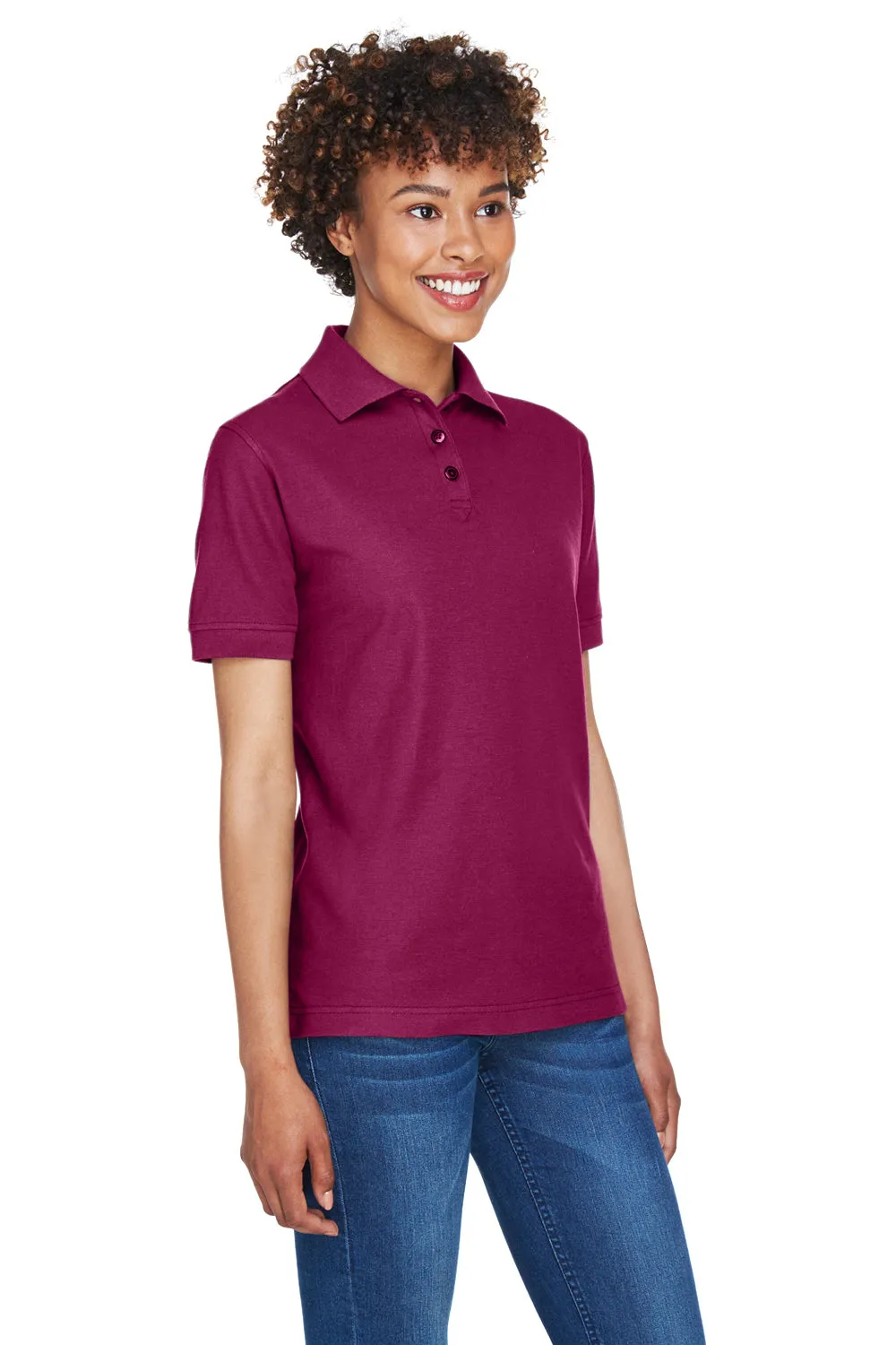 UltraClub Womens Whisper Short Sleeve Polo Shirt - Wine - Closeout