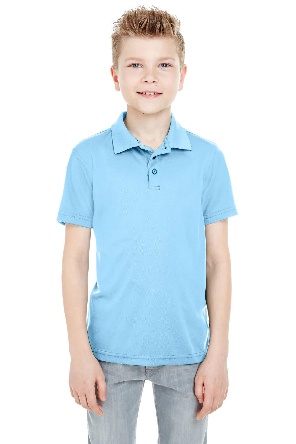 UltraClub Youth Cool & Dry Moisture Wicking Short Sleeve Polo Shirt - Columbia Blue