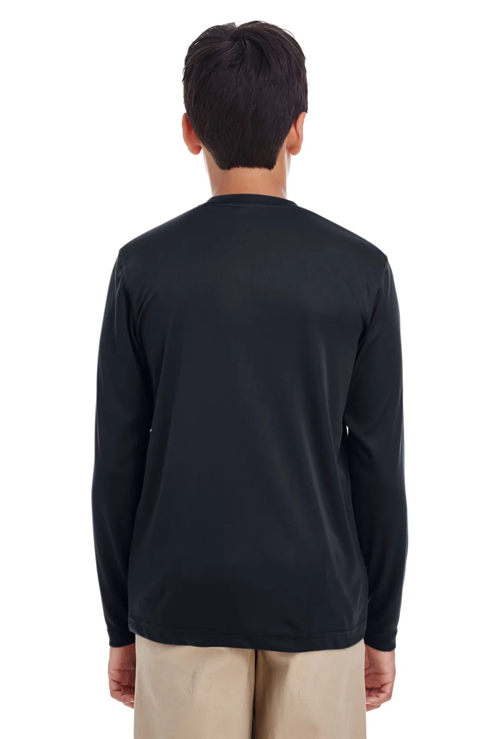 UltraClub Youth Cool & Dry Performance Moisture Wicking Long Sleeve Crewneck T-Shirt - Black