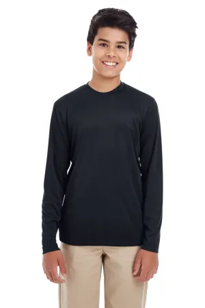 UltraClub Youth Cool & Dry Performance Moisture Wicking Long Sleeve Crewneck T-Shirt - Black