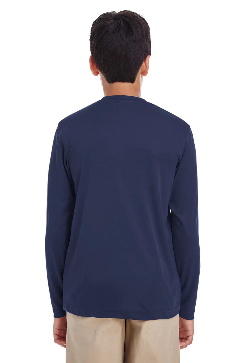 UltraClub Youth Cool & Dry Performance Moisture Wicking Long Sleeve Crewneck T-Shirt - Navy Blue