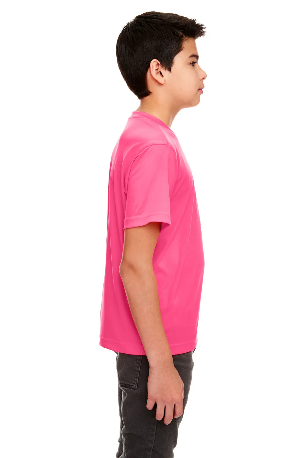 UltraClub Youth Cool & Dry Performance Moisture Wicking Short Sleeve Crewneck T-Shirt - Heliconia Pink