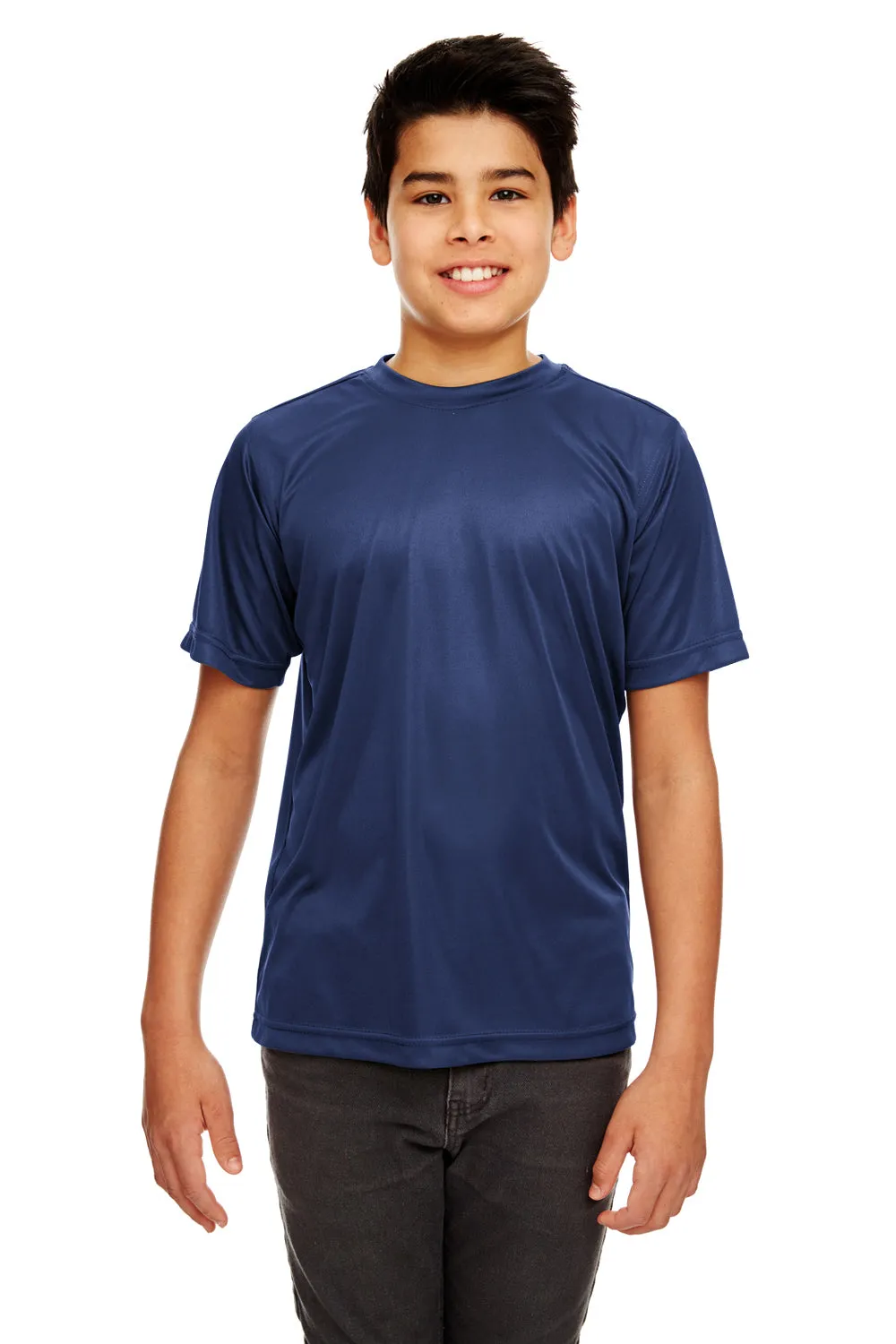 UltraClub Youth Cool & Dry Performance Moisture Wicking Short Sleeve Crewneck T-Shirt - Navy Blue