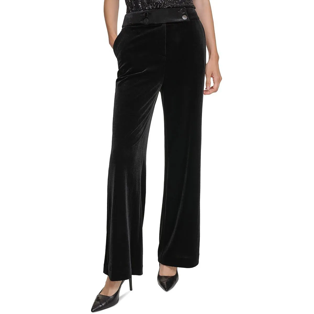 Whitney Womens Velvet High-Rise Wide Leg Pants