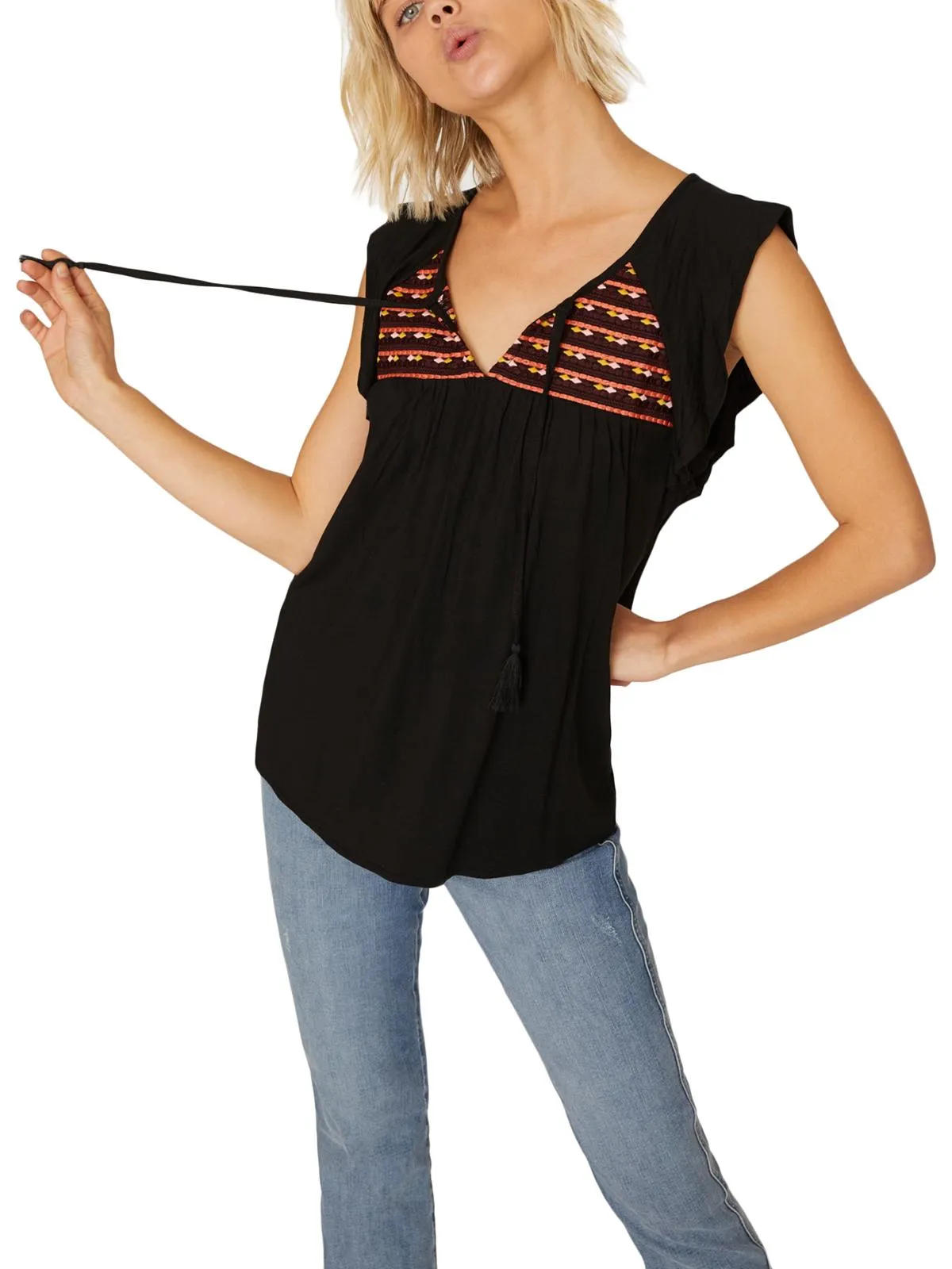 Wild Belle Womens Embroidered Boho Tank Top