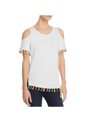 Womens Cold Shoulder Tassel T-Shirt