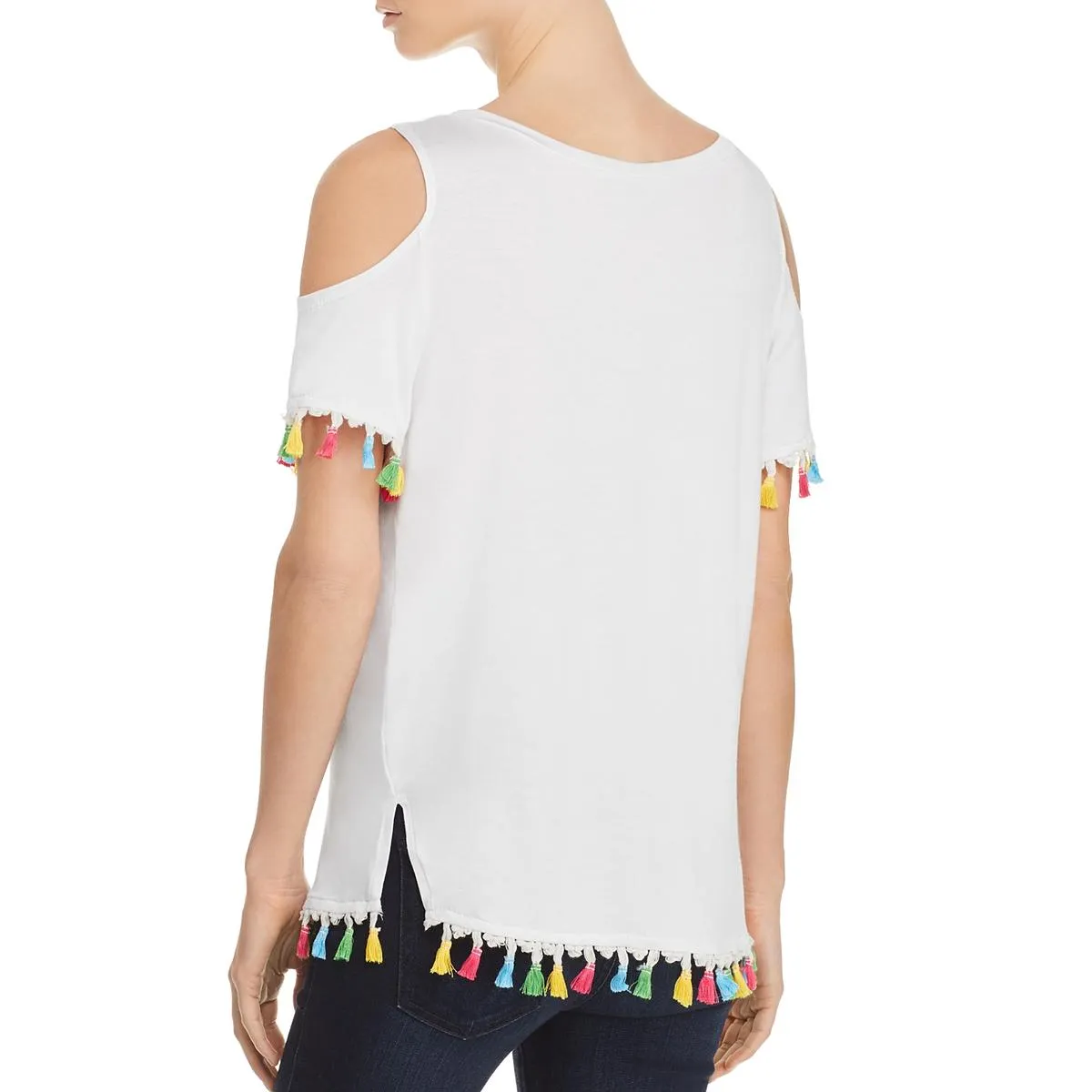 Womens Cold Shoulder Tassel T-Shirt