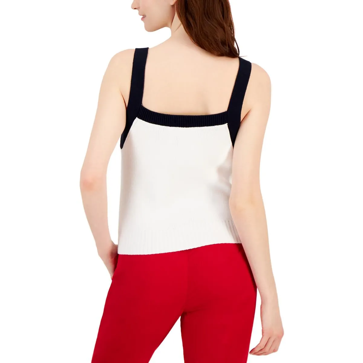 Womens Color Blocked Ribbed Trim Tank Top