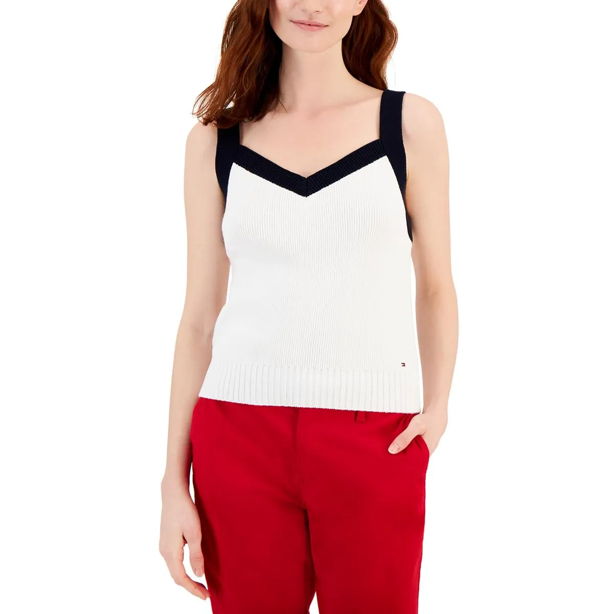 Womens Color Blocked Ribbed Trim Tank Top