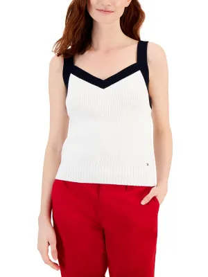 Womens Color Blocked Ribbed Trim Tank Top