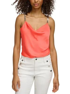 Womens Cowl Neck Embellished Straps Tank Top