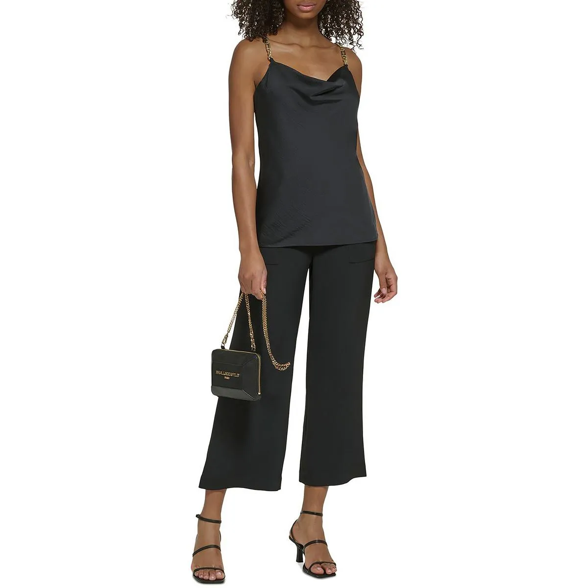 Womens Cowl Neck Embellished Straps Tank Top