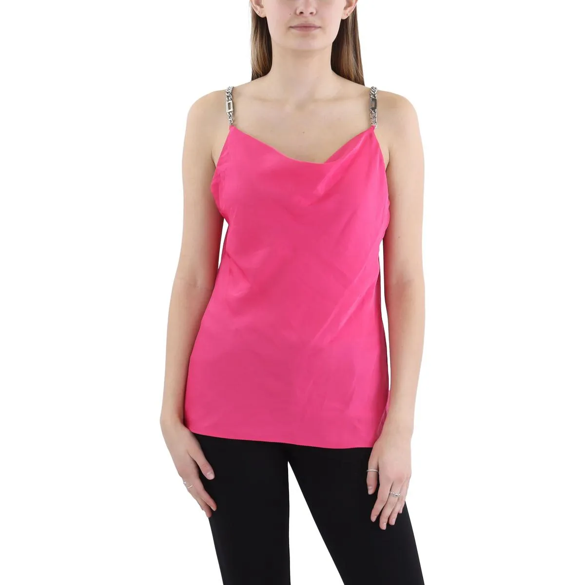 Womens Cowl Neck Embellished Straps Tank Top