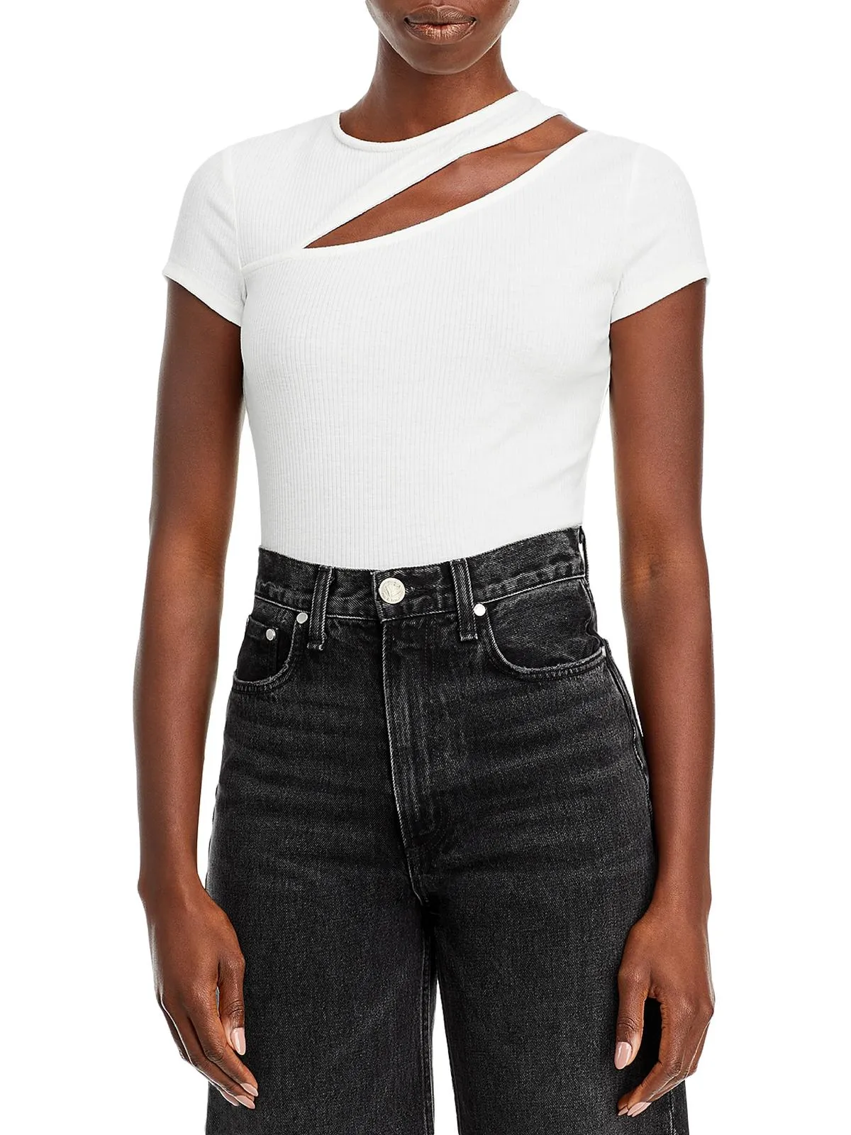 Womens Cut Out Ribbed Trim T-Shirt