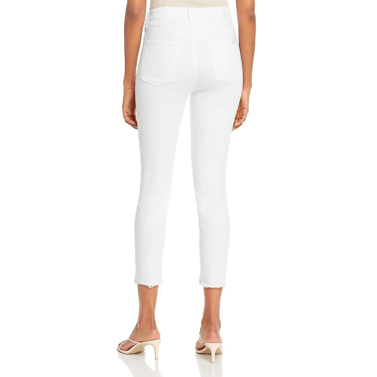 Womens Denim Fringe Skinny Crop Jeans