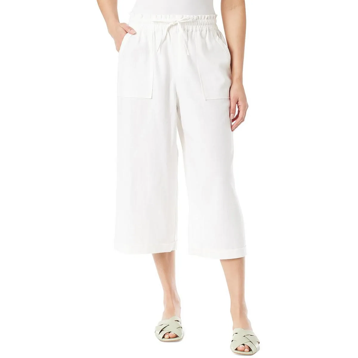 Womens Drawstring Hem High Rise Cropped Pants