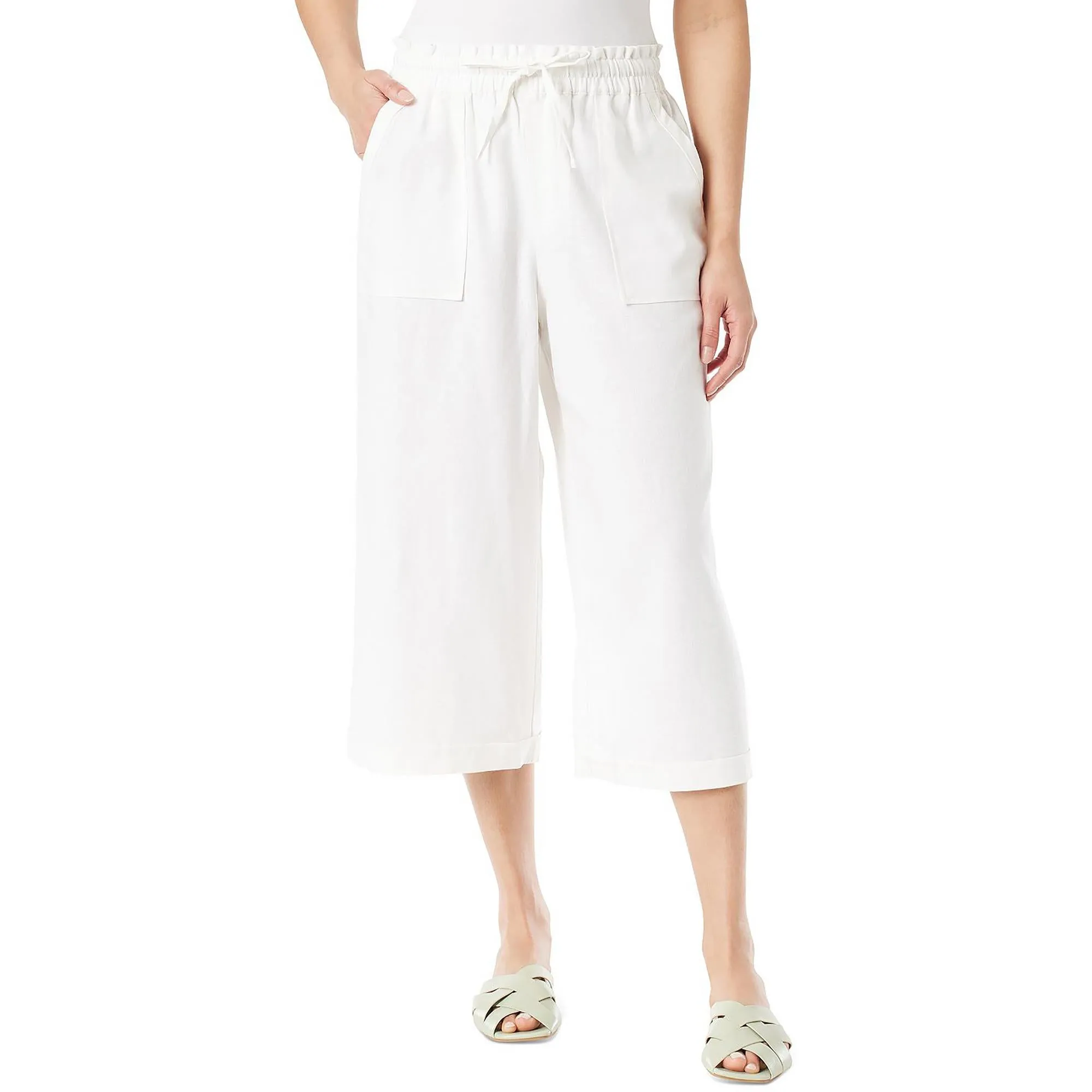 Womens Drawstring Hem High Rise Cropped Pants