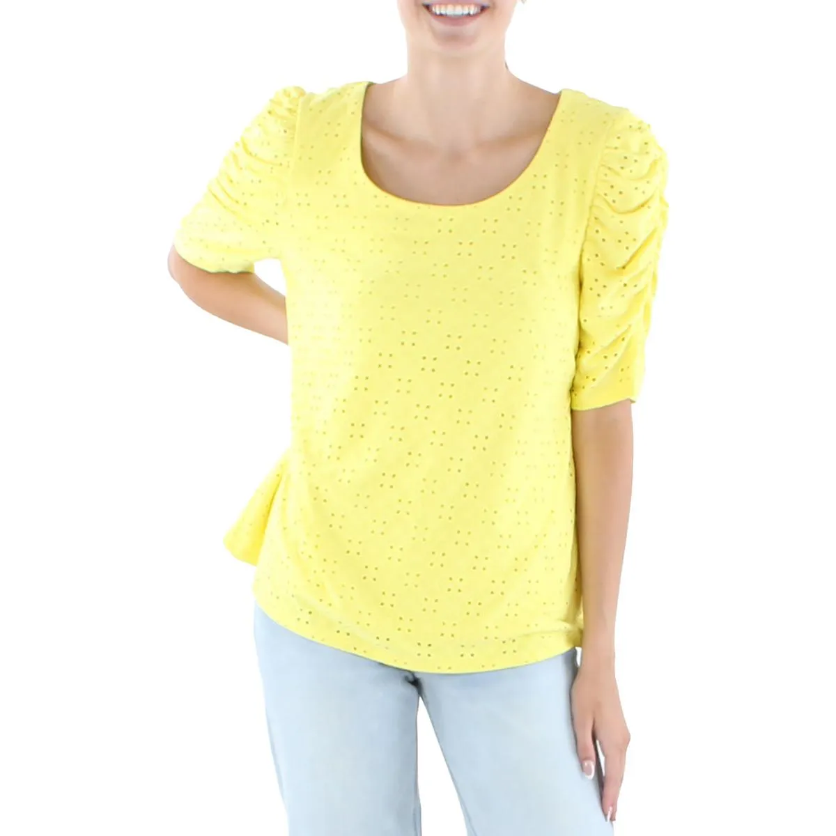 Womens Eyelet Puff Sleeve T-Shirt