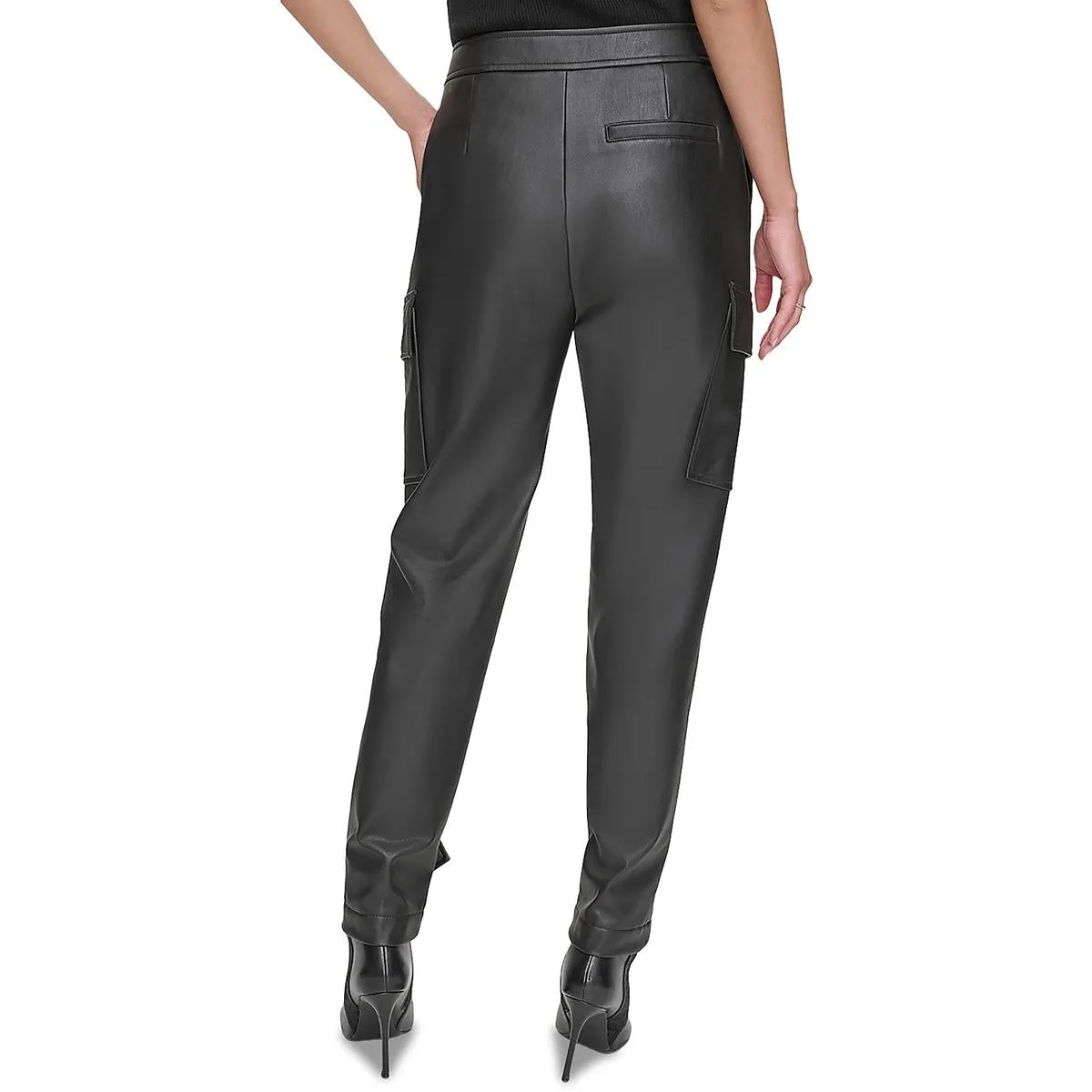 Womens Faux Leather High Rise Cargo Pants
